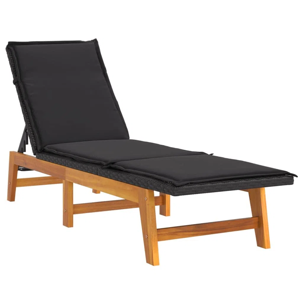 Esterilla Playa Plegable,Silla de Playa Plegable Ligera,Tumbona con Mesa ratán sintético y Madera Maciza de acaciaAdecuado para Balcones, Jardines, Patios