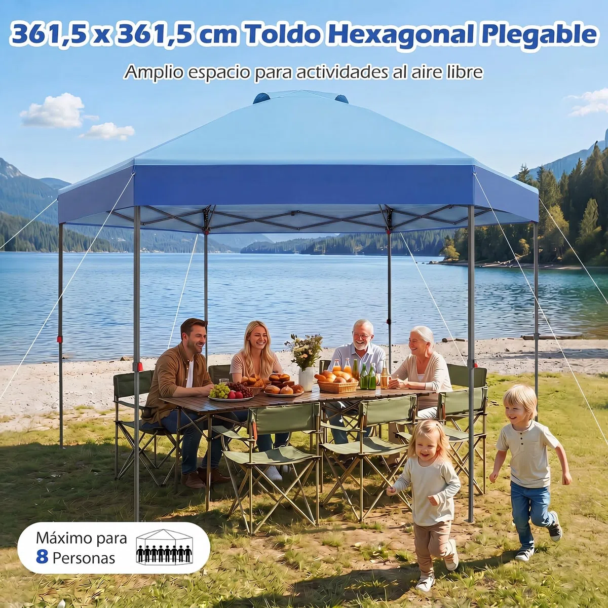 COSTWAY Carpa Plegable 3,6x3,6m, Pop up, 3 Alturas Ajustables (Azul)