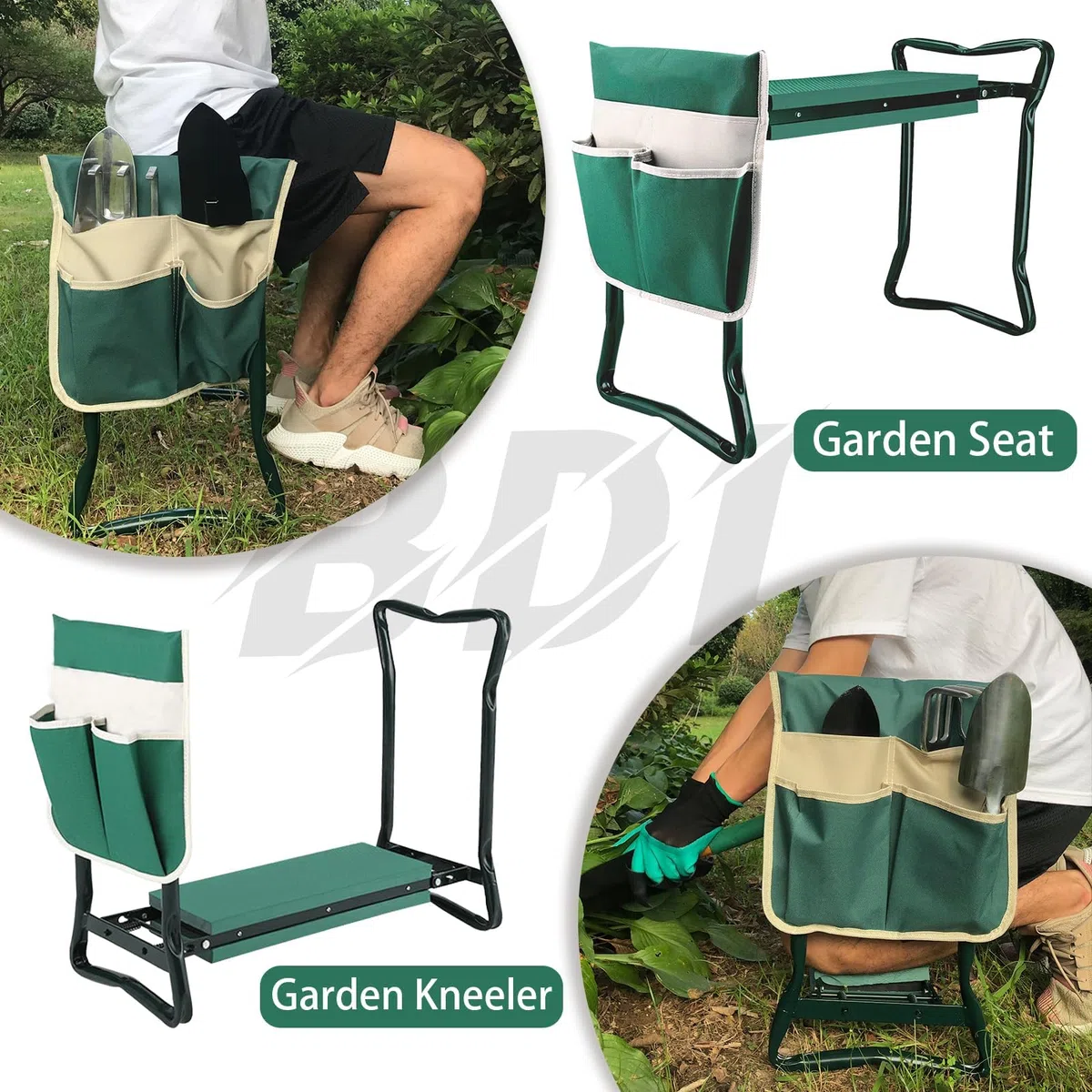 unhg - Asiento para arrodillado para jardín, con Almohadilla Gruesa Mejorada y 2 Grandes Bolsas de Herramientas, Banco Plegable Taburete de 330 Libras de Capacidad