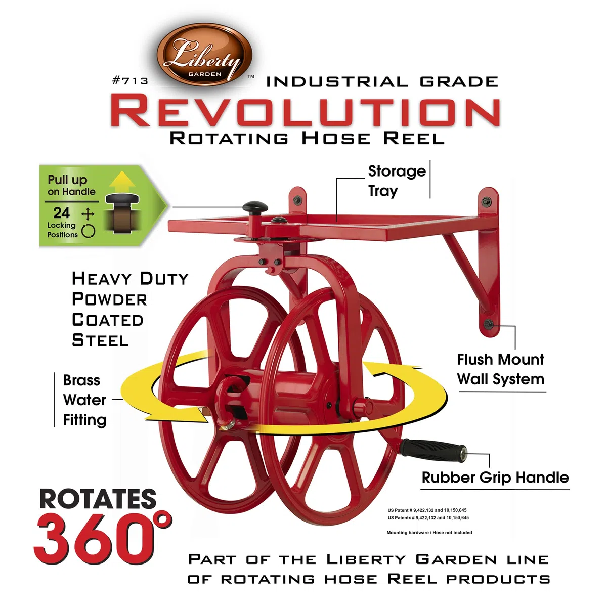 Liberty Garden 713 Revolution - Carrete multidireccional para manguera de jardín, color rojo