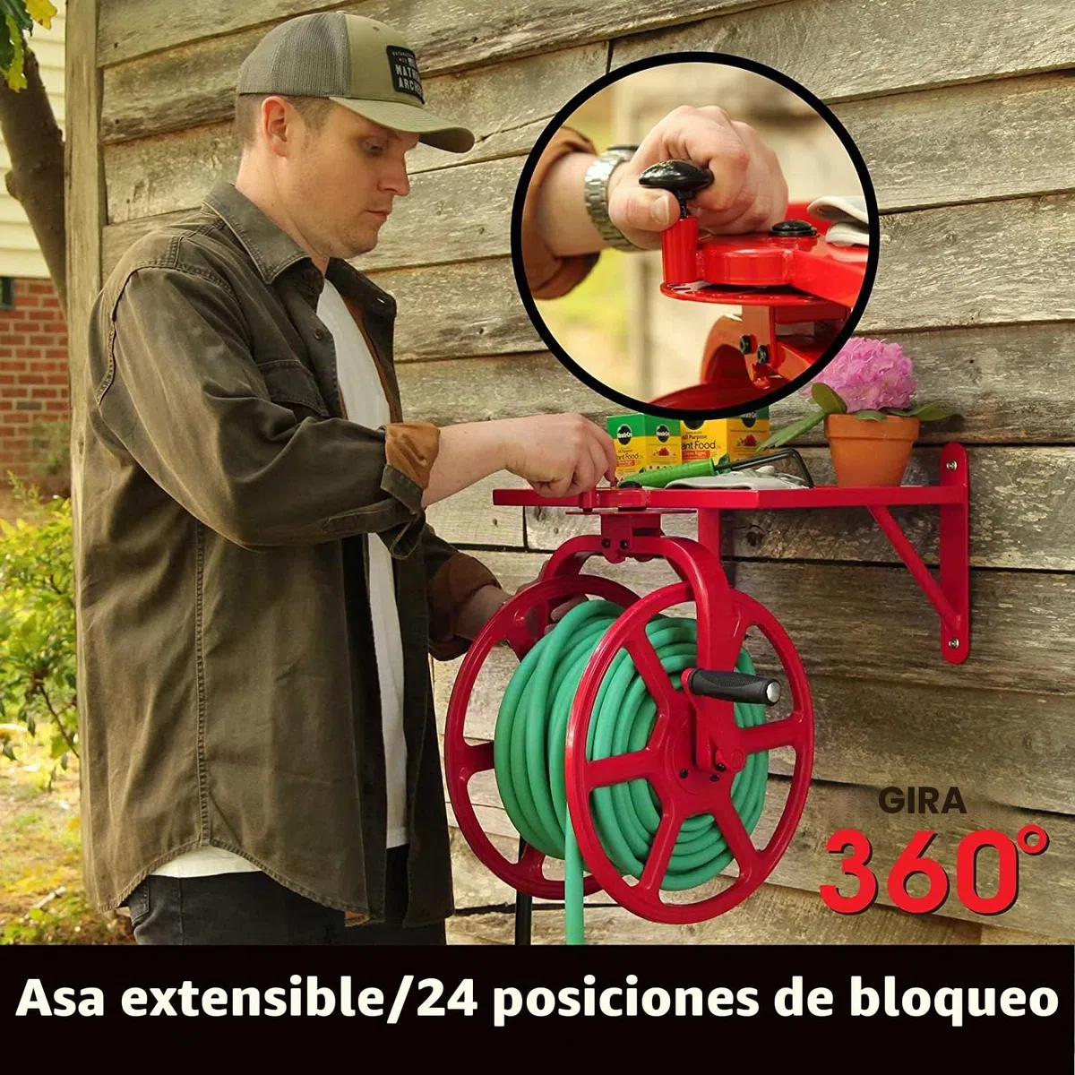 Liberty Garden 713 Revolution - Carrete multidireccional para manguera de jardín, color rojo