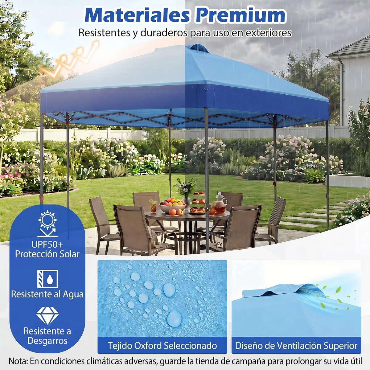 COSTWAY Carpa Plegable 3,6x3,6m, Pop up, 3 Alturas Ajustables (Azul)