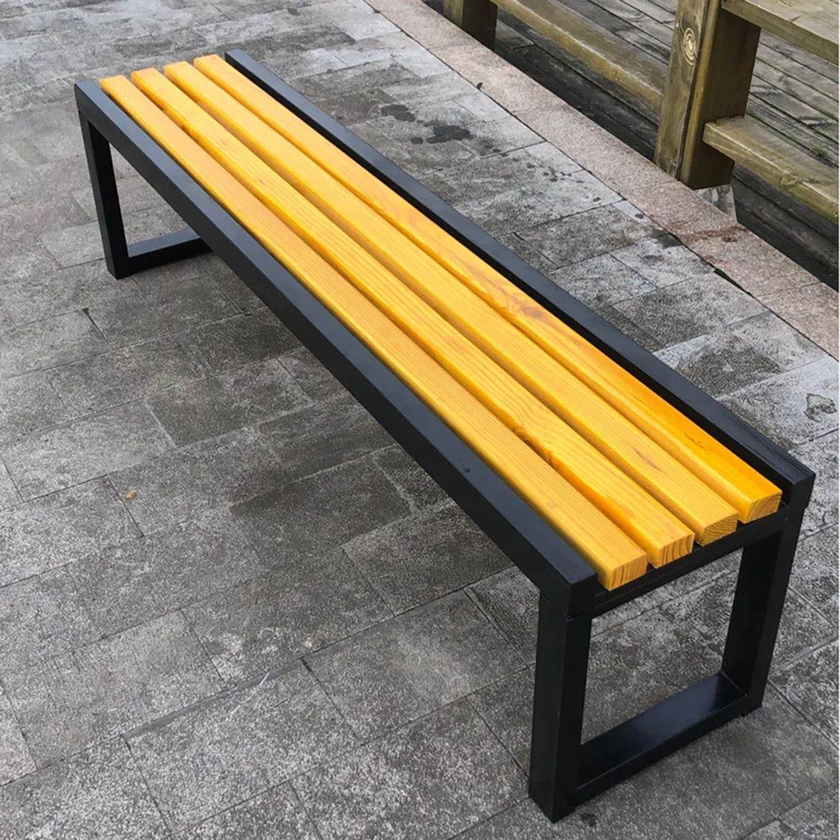 Banco de parque para exteriores, fácil de montar, asiento de listones de madera maciza galvanizado, perfecto para jardines, balcones y escuelas, 100 x 40 x 45 cm, color amarillo