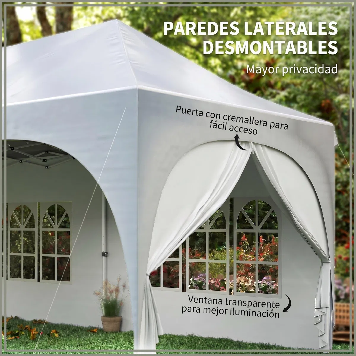 Outsunny Carpa Plegable 6x3 m Pop-up 6 Laterales Extraíbles Gris Claro