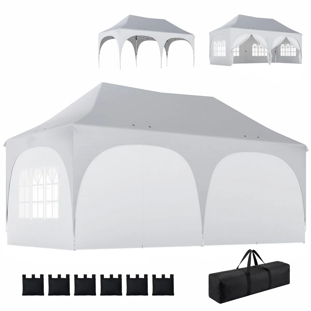 Outsunny Carpa Plegable 6x3 m Pop-up 6 Laterales Extraíbles Gris Claro