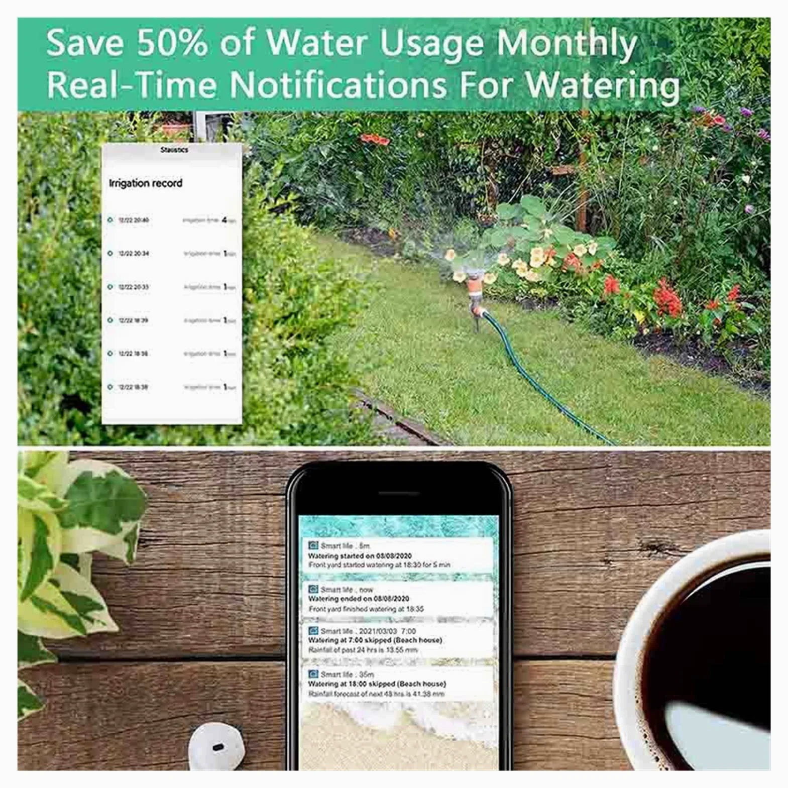 Temporizador de riego por aspersión inteligente Temporizador de aspersión de jardín, temporizador de agua con control Wifi 15 programas de riego separados Válvula de agua inteligente Seguimiento del