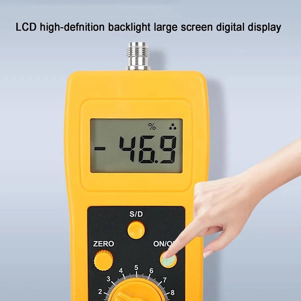 Medidor de humedad para polvo de tierra y carbón, probador de alta precisión con pantalla LCD retroiluminada HD y longitud de sonda de 450 mm para análisis de sedimentos