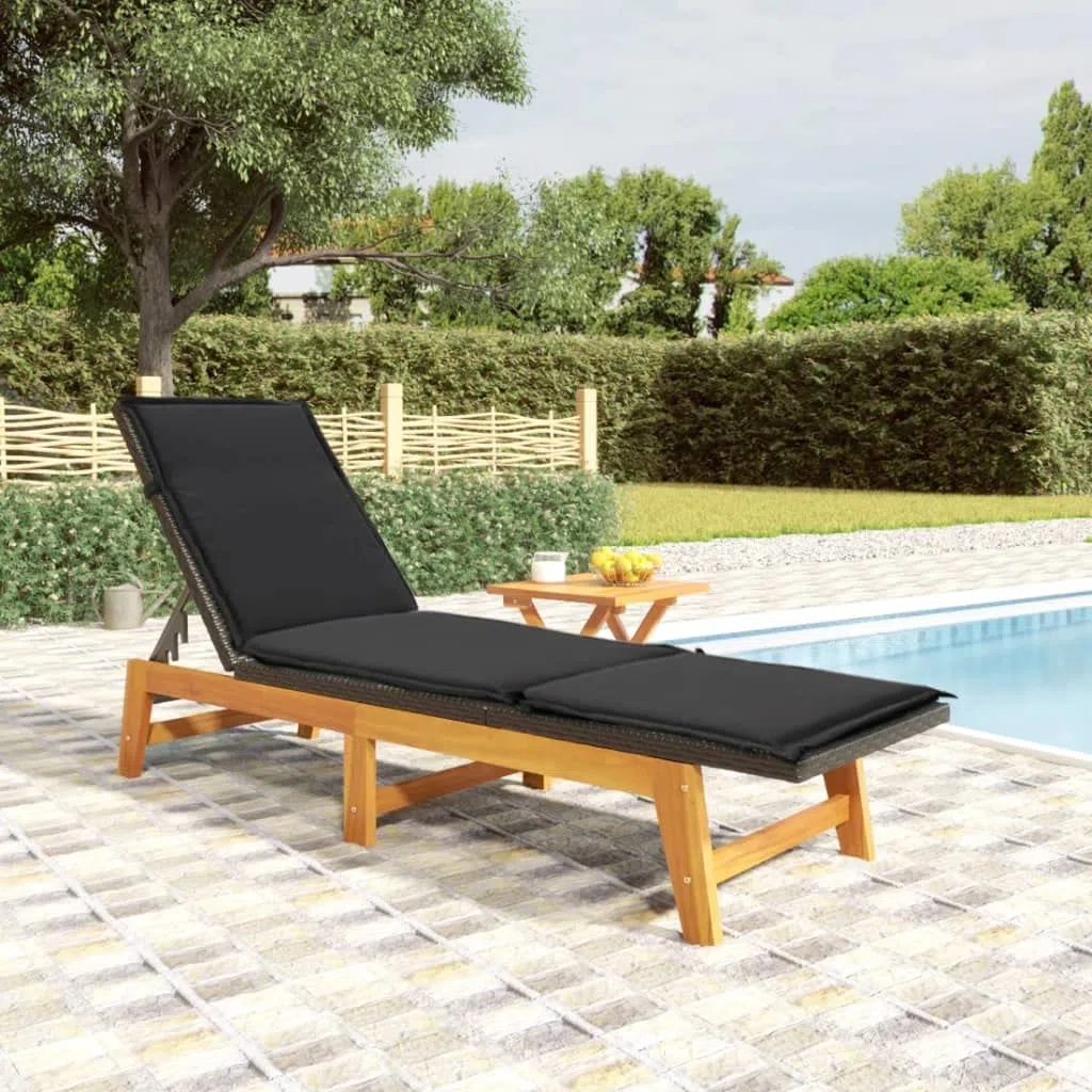 Esterilla Playa Plegable,Silla de Playa Plegable Ligera,Tumbona con Mesa ratán sintético y Madera Maciza de acaciaAdecuado para Balcones, Jardines, Patios