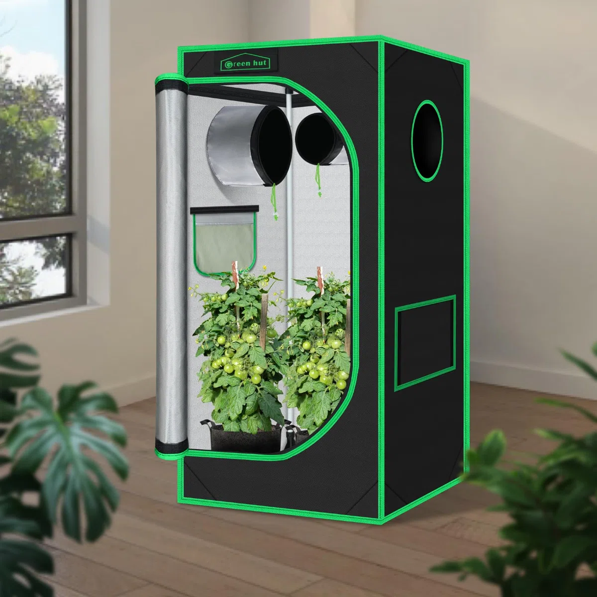 Tienda de cultivo hidropónica de 61 x 61 x 122 cm, 600D Mylar hidropónico con ventana de observación, bandeja de suelo extraíble y bolsa de herramientas para cultivo de plantas de interior 2