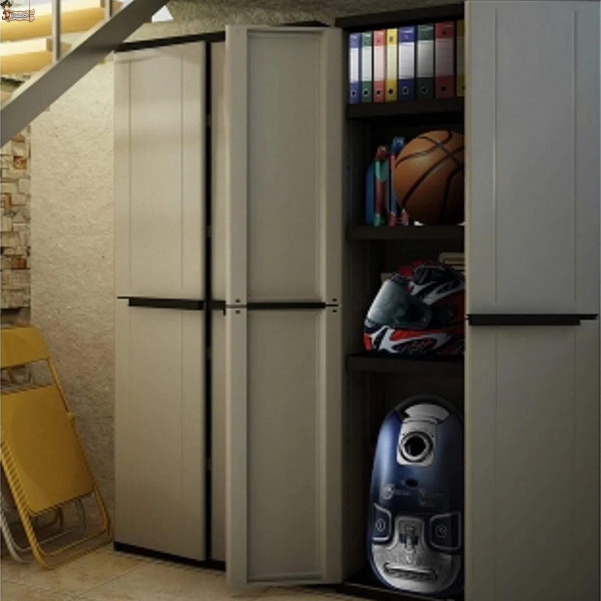 BricoLoco.com Armario Alto Exterior o Interior. Mueble en Resina para jardín, terraza, despensa, Cocina. Dos Puertas y Tres baldas de Altura Regulable