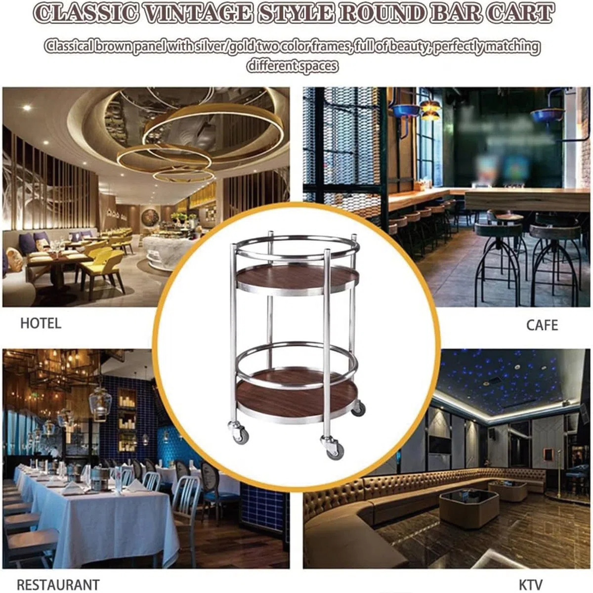 Carrito de cocina – Carrito de servicio grande plegable de acero inoxidable con ruedas, ideal para restaurantes, hoteles y uso doméstico, solución de almacenamiento versátil