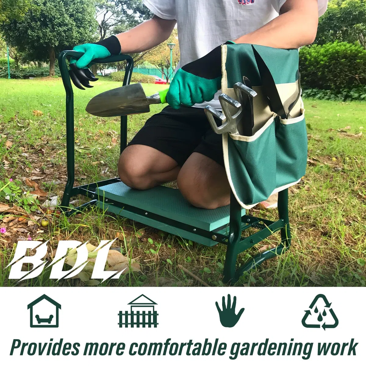 unhg - Asiento para arrodillado para jardín, con Almohadilla Gruesa Mejorada y 2 Grandes Bolsas de Herramientas, Banco Plegable Taburete de 330 Libras de Capacidad