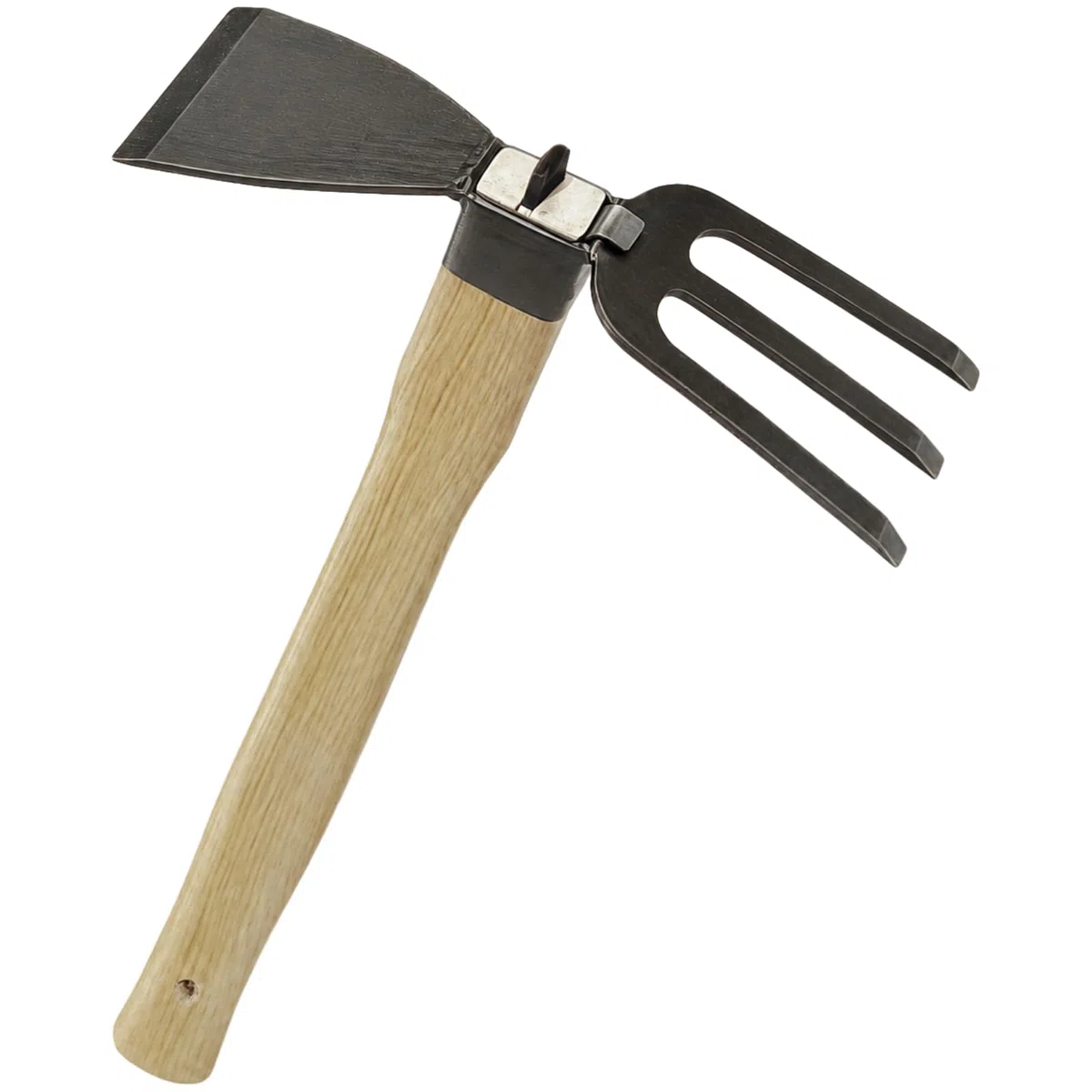 Azada de jardín 2 en 1 para deshierbar y labrar, mango largo, herramienta de púas de acero al carbono con mango ergonómico de madera, ideal para aflojar y rascar el suelo, fácil de usar