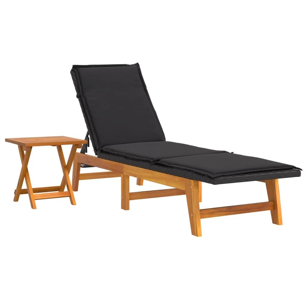 Esterilla Playa Plegable,Silla de Playa Plegable Ligera,Tumbona con Mesa ratán sintético y Madera Maciza de acaciaAdecuado para Balcones, Jardines, Patios