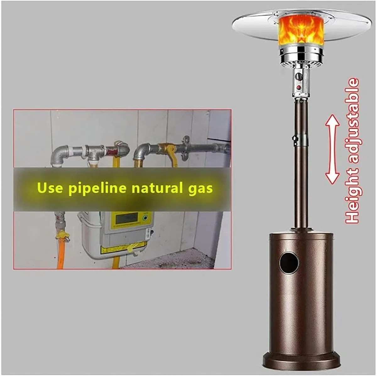Calefactor de Exterior a Gas Calentador De Gas Propano De 13 KW, Altura Ajustable, Calentador De Espacio De Gas Independiente De Triple Protección For Uso Comercial/hogar, Marrón