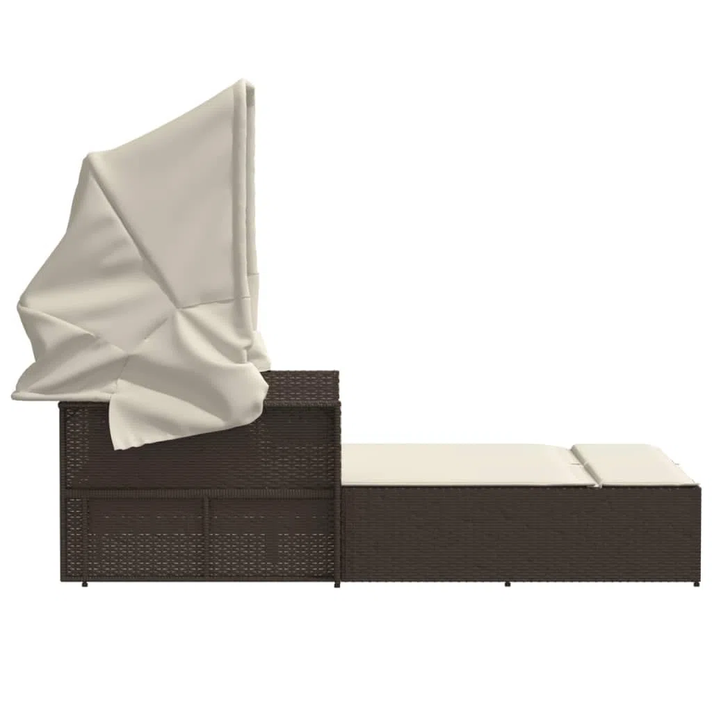 Esterilla Playa Plegable,Silla de Playa Plegable Ligera,Tumbona Doble con Capota y Cojines ratán sintético marrónAdecuado para Balcones, Jardines, Patios