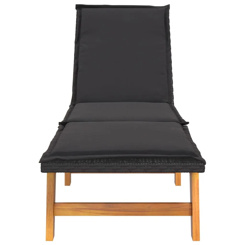 Esterilla Playa Plegable,Silla de Playa Plegable Ligera,Tumbona con Mesa ratán sintético y Madera Maciza de acaciaAdecuado para Balcones, Jardines, Patios