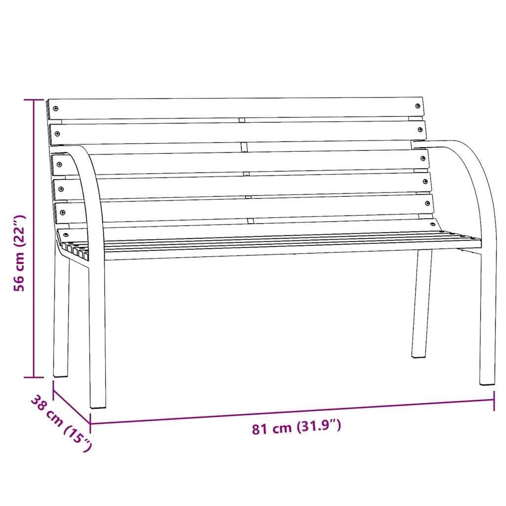 Banco de jardín infantil de 81 cm de madera de abeto chino con estructura de acero, diseño moderno, robusto y duradero, banco de exterior para balcón, jardín y terraza