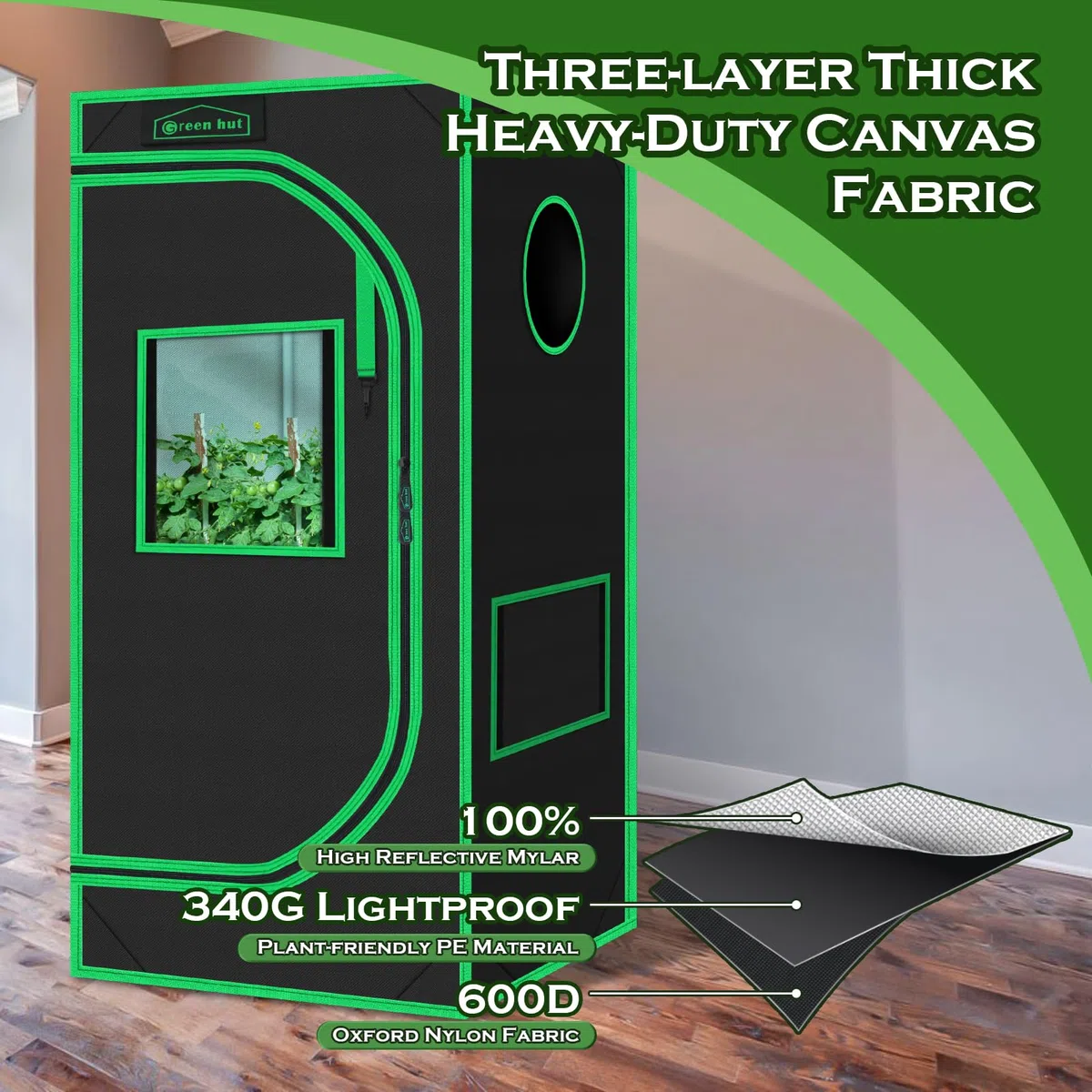 Tienda de cultivo hidropónica de 61 x 61 x 122 cm, 600D Mylar hidropónico con ventana de observación, bandeja de suelo extraíble y bolsa de herramientas para cultivo de plantas de interior 2