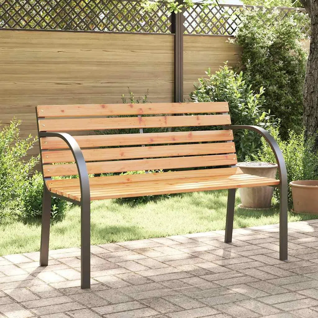 Banco de jardín infantil de 81 cm de madera de abeto chino con estructura de acero, diseño moderno, robusto y duradero, banco de exterior para balcón, jardín y terraza