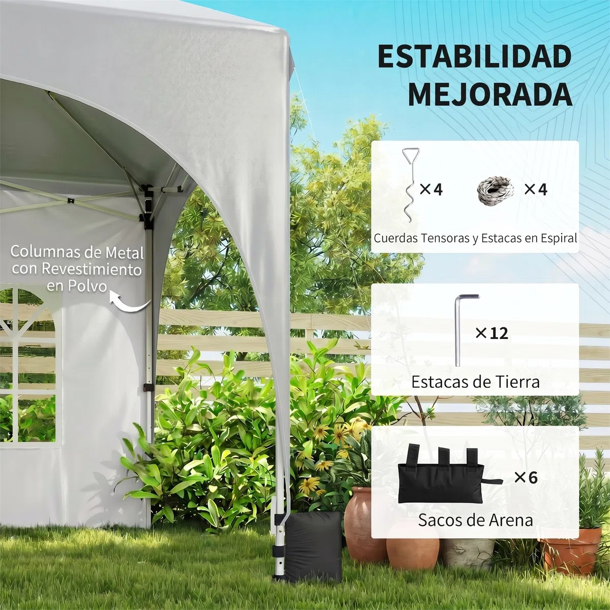Outsunny Carpa Plegable 6x3 m Pop-up 6 Laterales Extraíbles Gris Claro