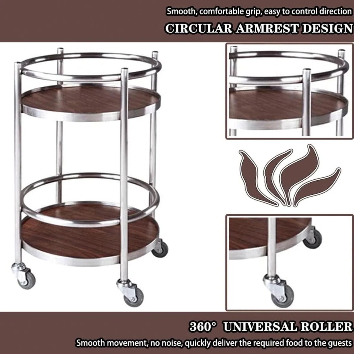 Carrito de cocina – Carrito de servicio grande plegable de acero inoxidable con ruedas, ideal para restaurantes, hoteles y uso doméstico, solución de almacenamiento versátil
