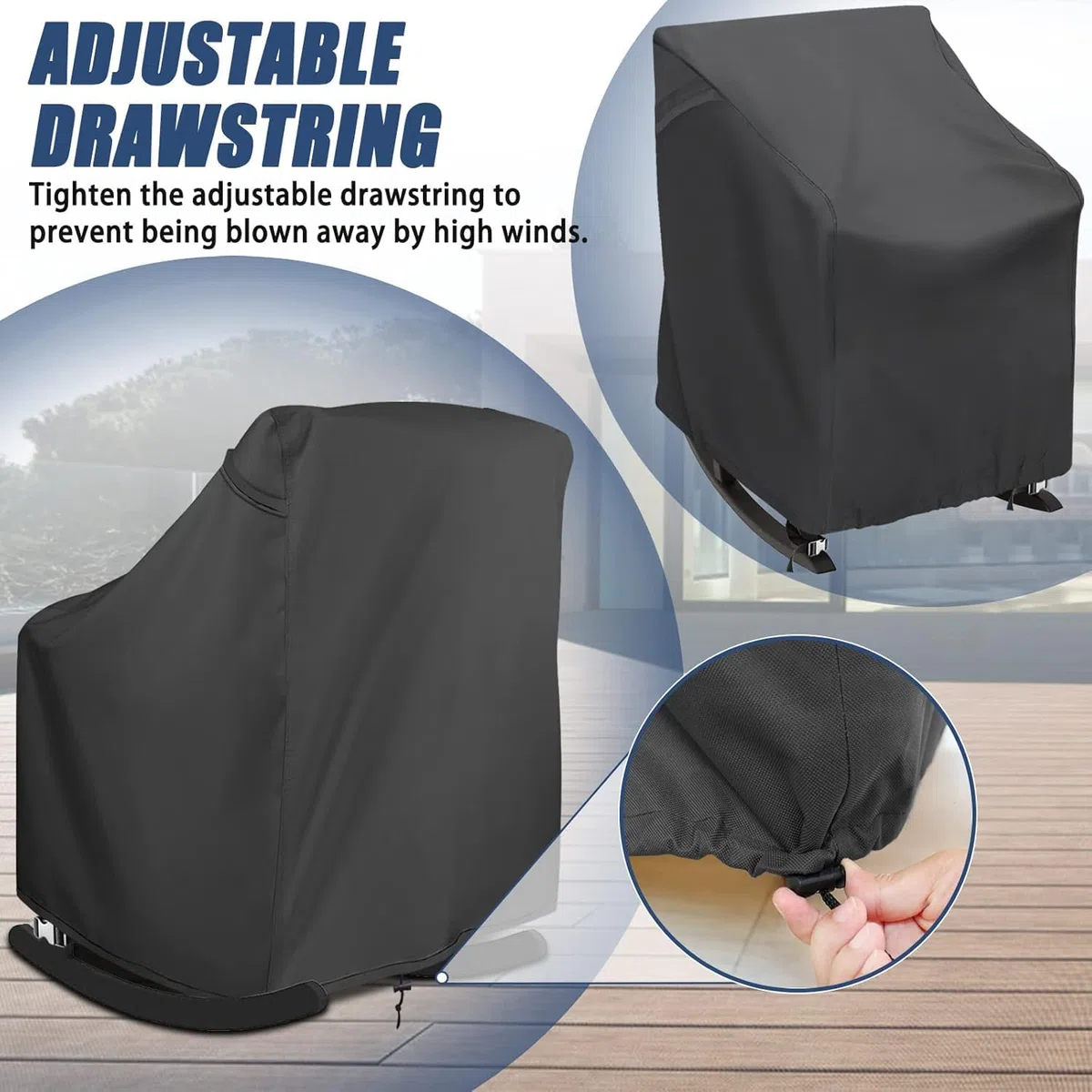 Paquete de 4 fundas para sillas mecedoras de patio, 420D, impermeable, tela Oxford, para muebles de exterior (negro, 27.5 pulgadas de largo x 32.5 pulgadas de profundidad x 39 pulgadas de alto)