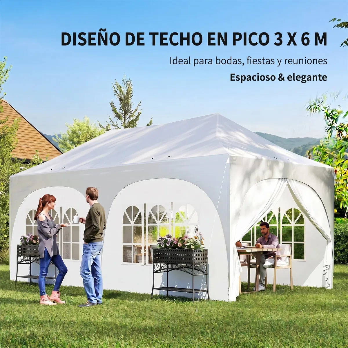 Outsunny Carpa Plegable 6x3 m Pop-up 6 Laterales Extraíbles Gris Claro
