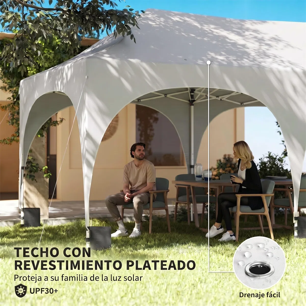 Outsunny Carpa Plegable 6x3 m Pop-up 6 Laterales Extraíbles Gris Claro