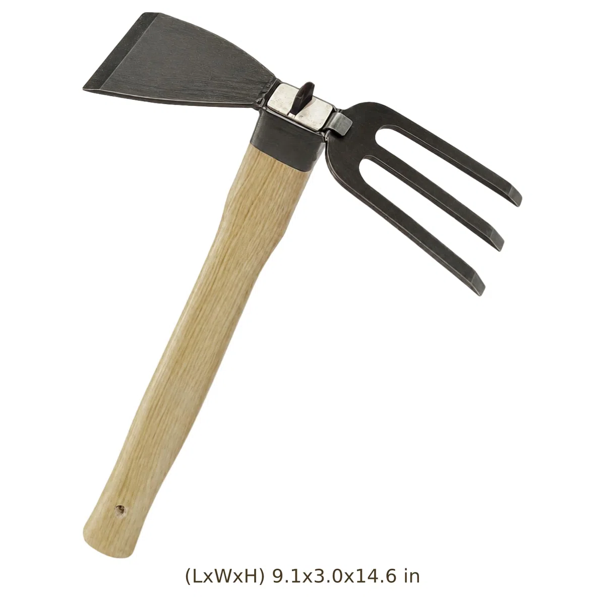 Azada de jardín 2 en 1 para deshierbar y labrar, mango largo, herramienta de púas de acero al carbono con mango ergonómico de madera, ideal para aflojar y rascar el suelo, fácil de usar