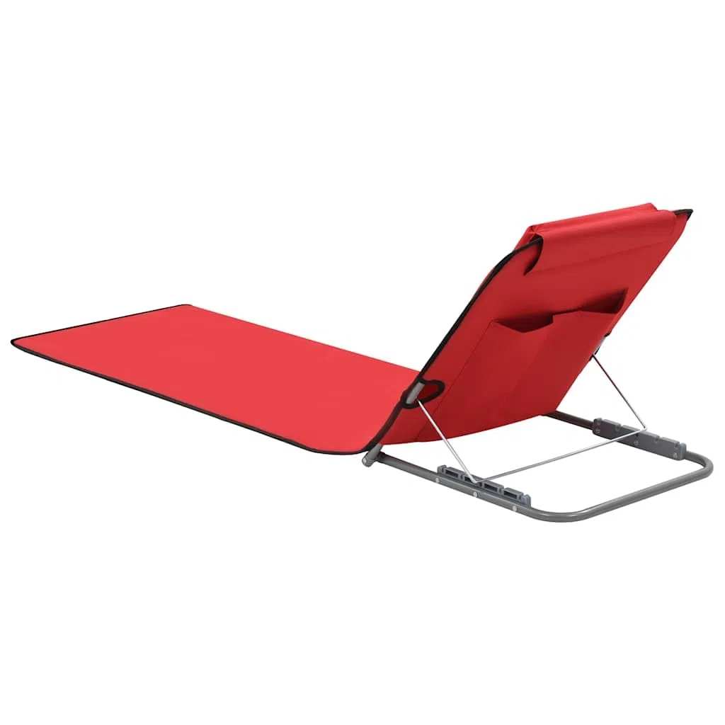Esterilla de playa plegable, 2 unidades, acero y tela, color rojo, con reposacabezas y compartimento de almacenamiento, 160 x 53 x 47 cm, para camping, terraza, jardín, tumbona de relajación