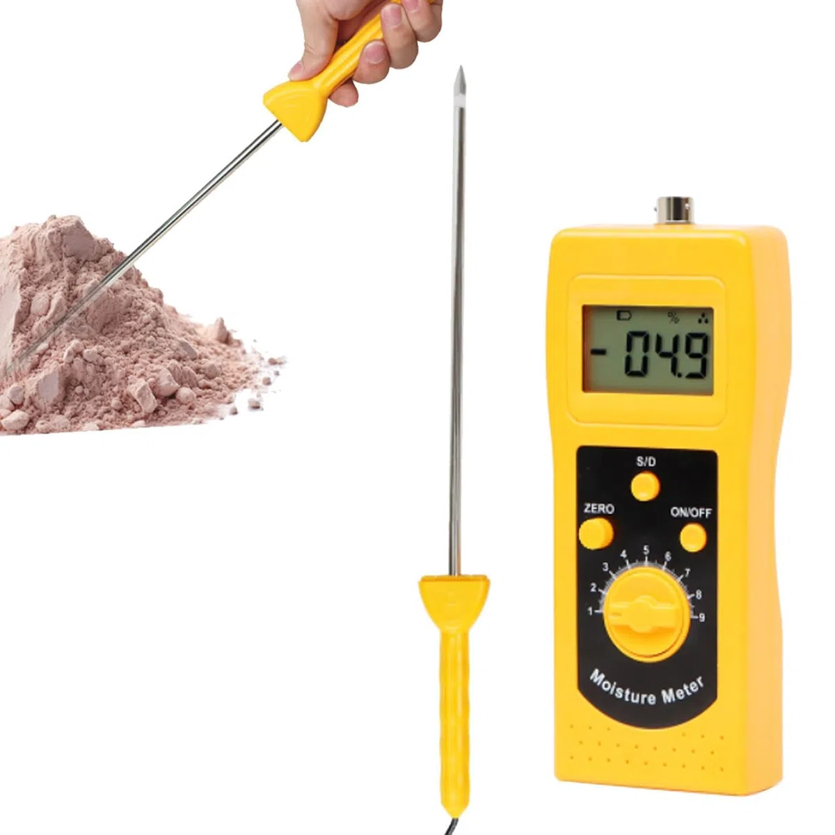 Medidor de humedad para polvo de tierra y carbón, probador de alta precisión con pantalla LCD retroiluminada HD y longitud de sonda de 450 mm para análisis de sedimentos