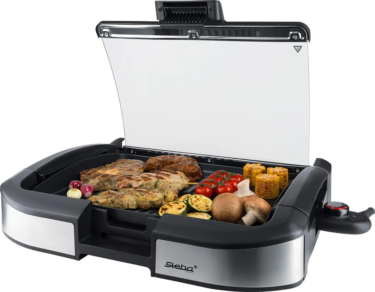 Steba BBQ Parrilla de Mesa VG 195, Placa de Parrilla con Revestimiento Antiadherente y una Zona Caliente, Cable de conexión de 2 m