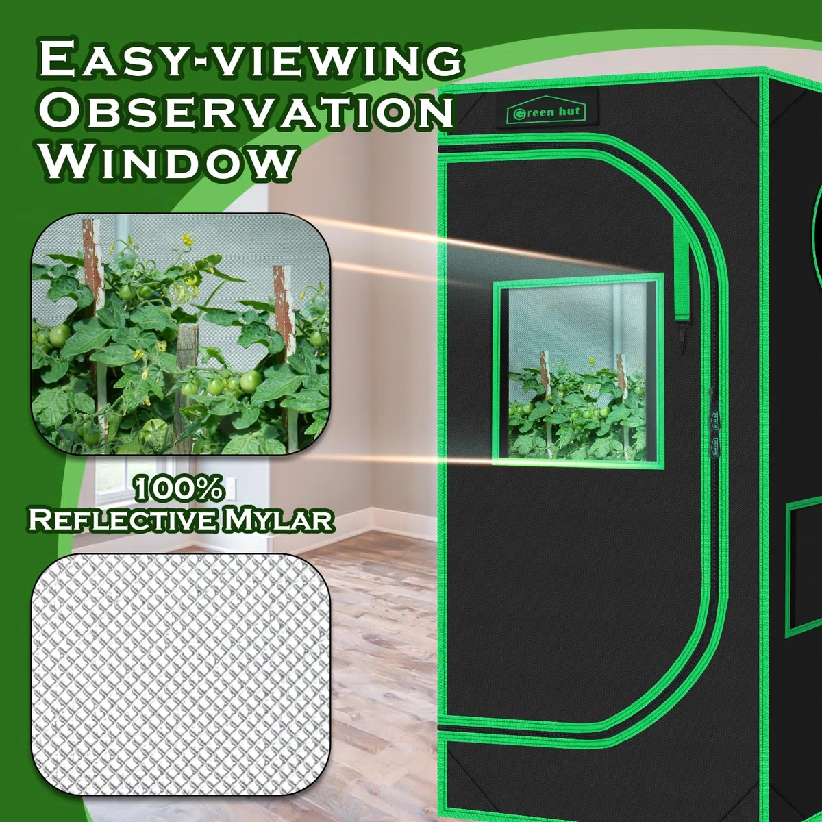 Tienda de cultivo hidropónica de 61 x 61 x 122 cm, 600D Mylar hidropónico con ventana de observación, bandeja de suelo extraíble y bolsa de herramientas para cultivo de plantas de interior 2