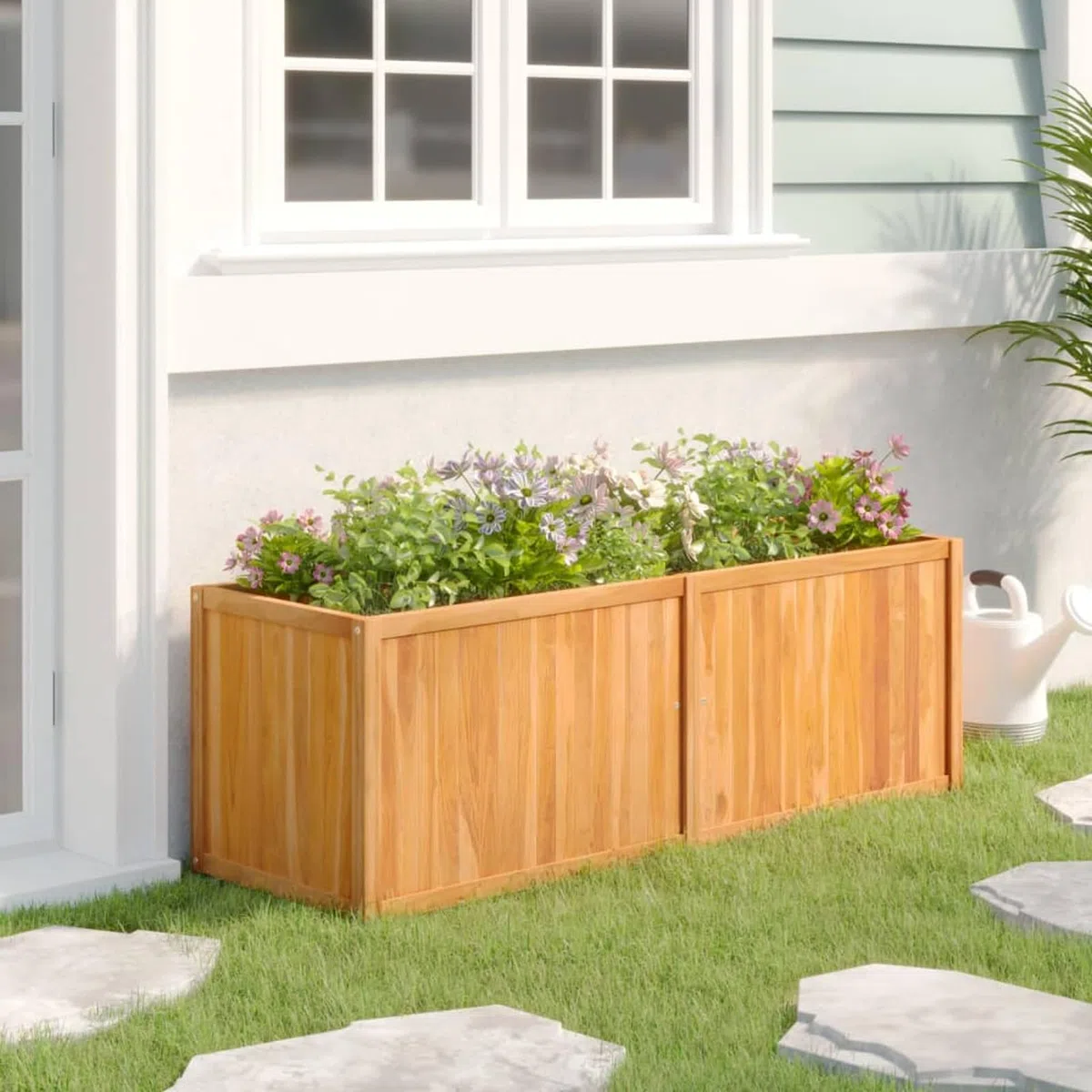 GuyAna Arriate de Madera Maciza de Teca 150x50x50 cm Jardineras Grandes Exterior Jardinera Rectangular