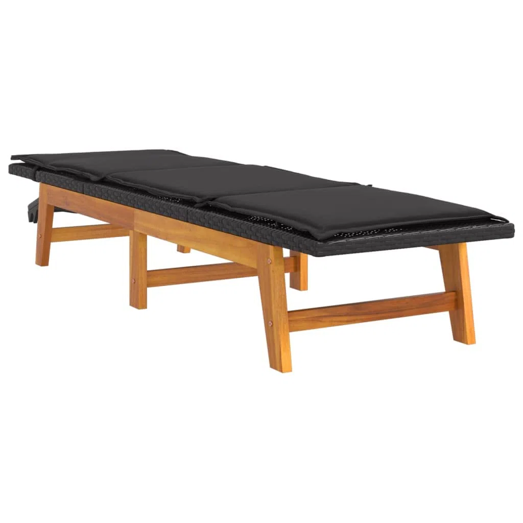 Esterilla Playa Plegable,Silla de Playa Plegable Ligera,Tumbona con Mesa ratán sintético y Madera Maciza de acaciaAdecuado para Balcones, Jardines, Patios
