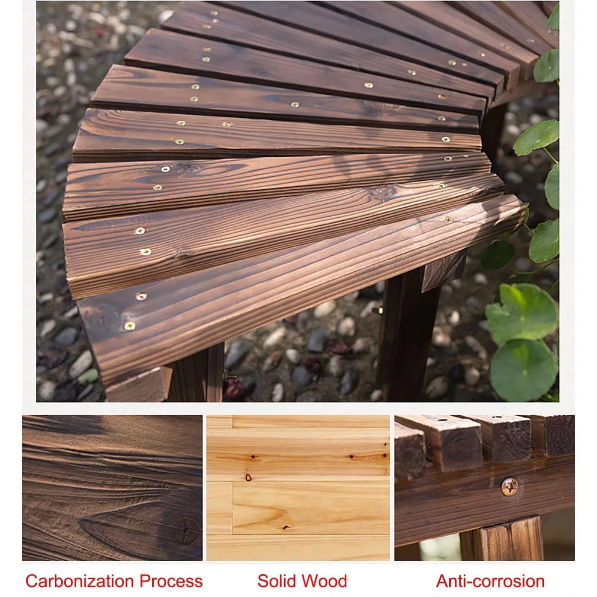 Banco de madera maciza al aire libre para jardín, parque y patio, silla de árbol anticorrosiva para relajarse y entretenerse, asiento de mesa