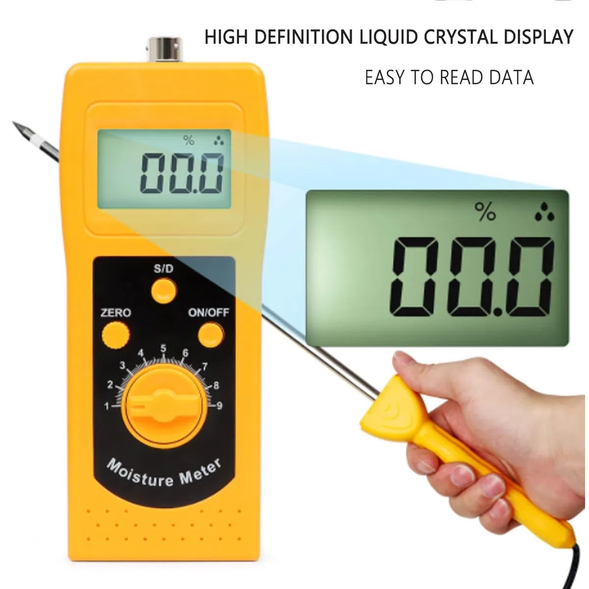Medidor de humedad para polvo de tierra y carbón, probador de alta precisión con pantalla LCD retroiluminada HD y longitud de sonda de 450 mm para análisis de sedimentos