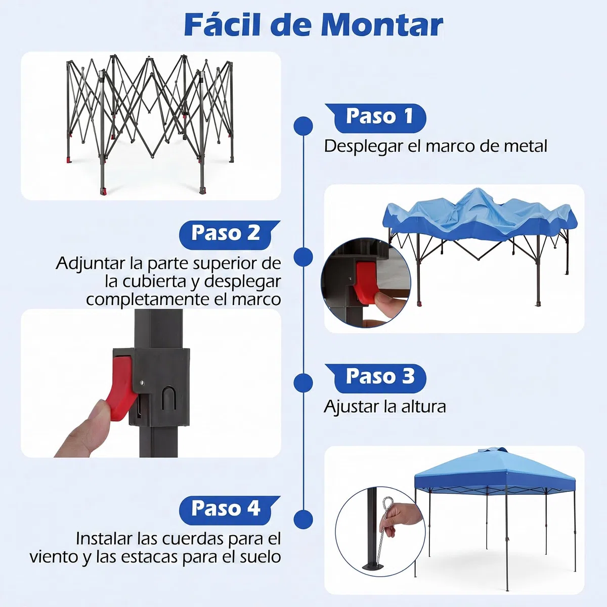COSTWAY Carpa Plegable 3,6x3,6m, Pop up, 3 Alturas Ajustables (Azul)