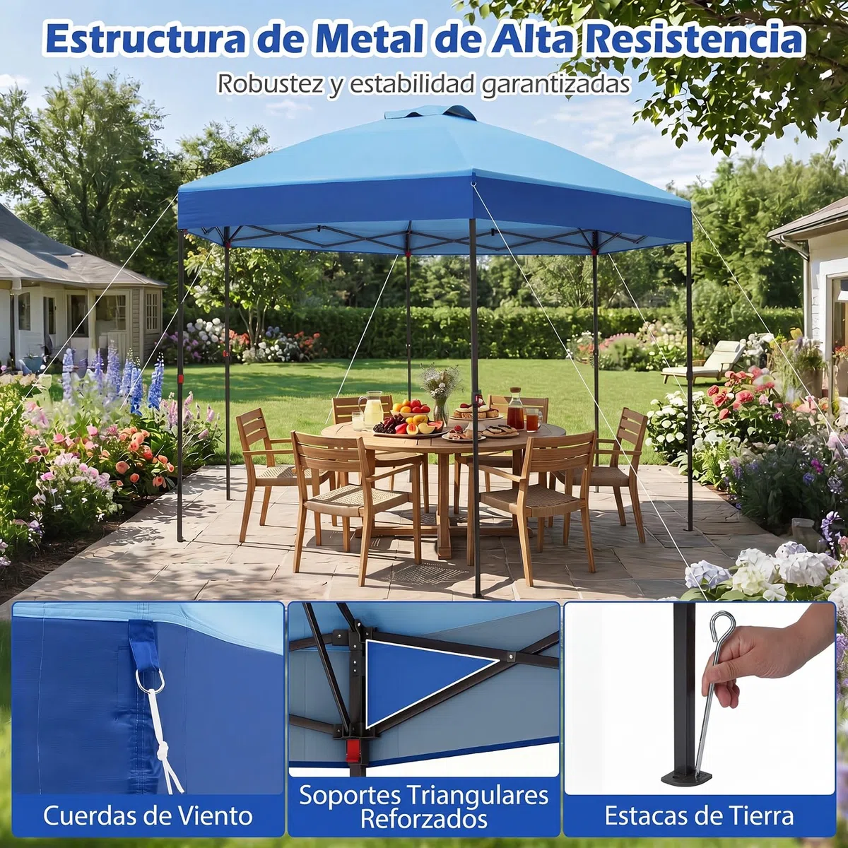 COSTWAY Carpa Plegable 3,6x3,6m, Pop up, 3 Alturas Ajustables (Azul)