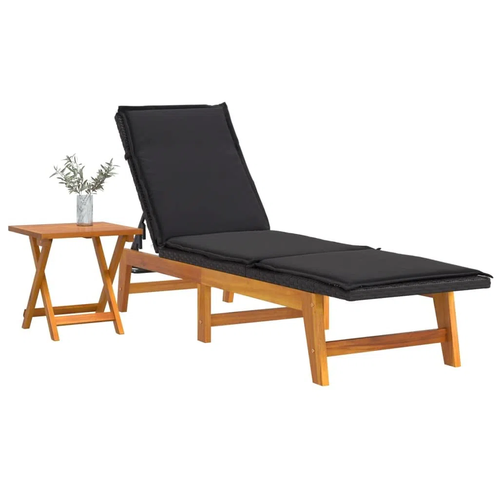 Esterilla Playa Plegable,Silla de Playa Plegable Ligera,Tumbona con Mesa ratán sintético y Madera Maciza de acaciaAdecuado para Balcones, Jardines, Patios