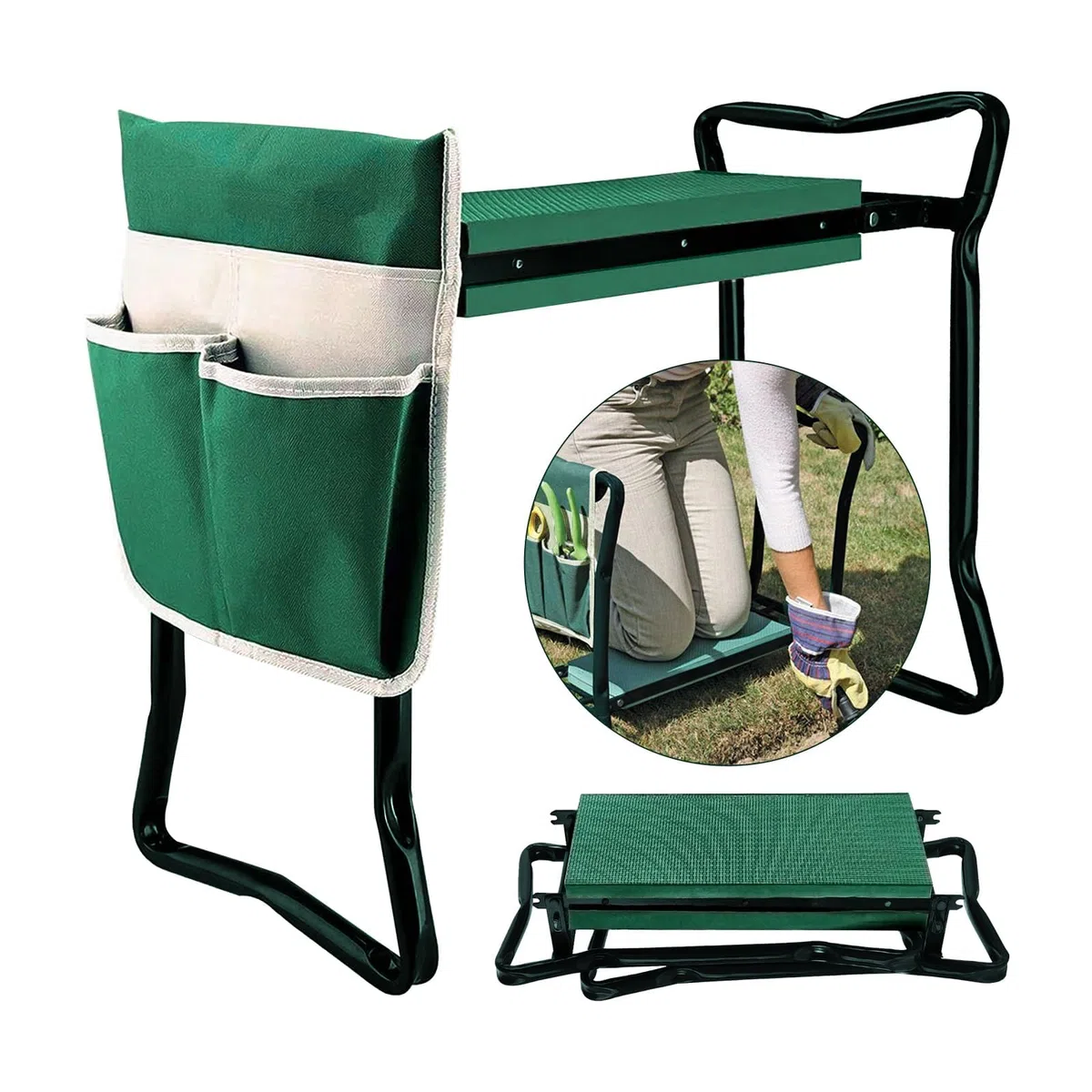 unhg - Asiento para arrodillado para jardín, con Almohadilla Gruesa Mejorada y 2 Grandes Bolsas de Herramientas, Banco Plegable Taburete de 330 Libras de Capacidad