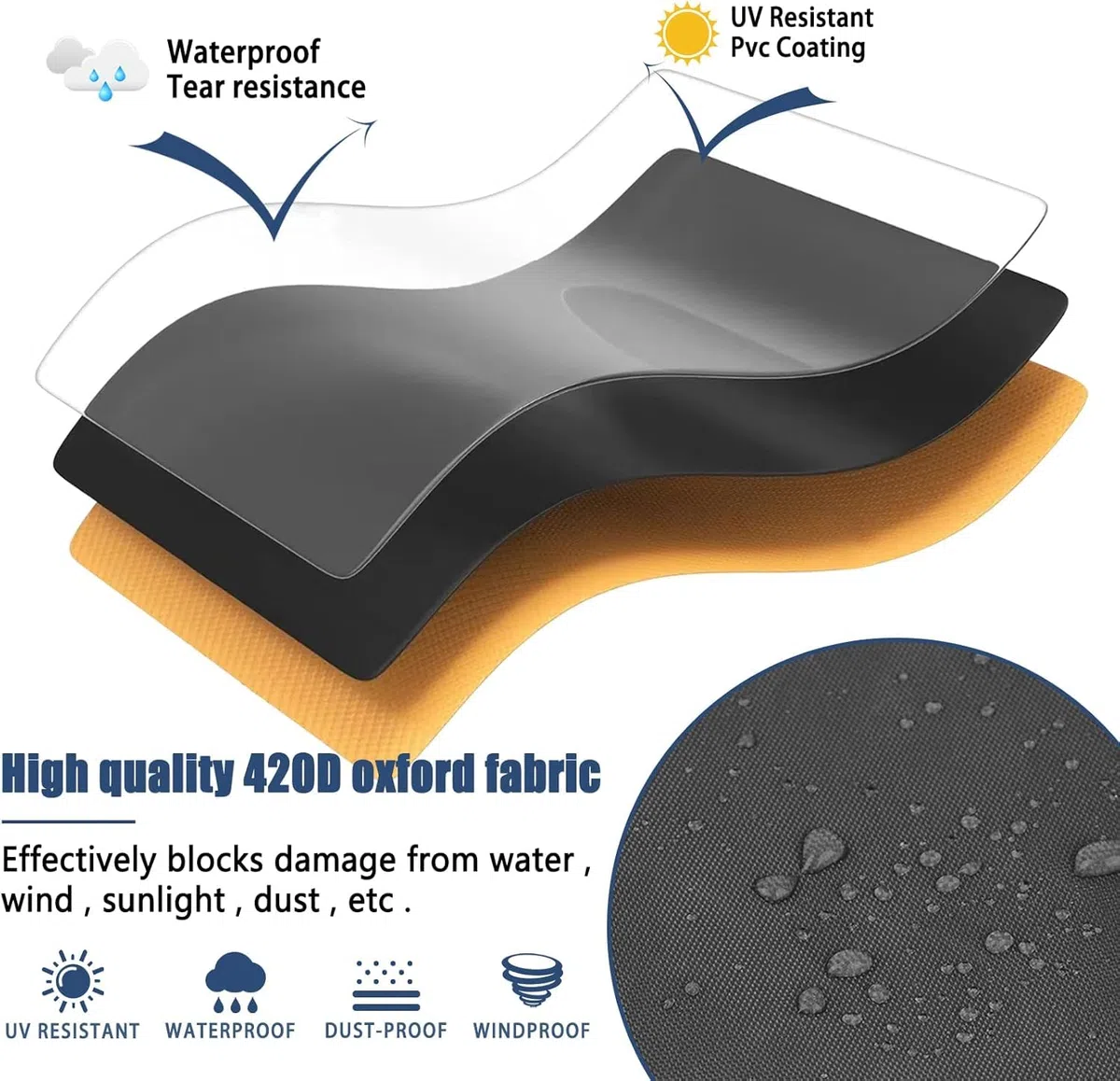 Paquete de 4 fundas para sillas mecedoras de patio, 420D, impermeable, tela Oxford, para muebles de exterior (negro, 27.5 pulgadas de largo x 32.5 pulgadas de profundidad x 39 pulgadas de alto)