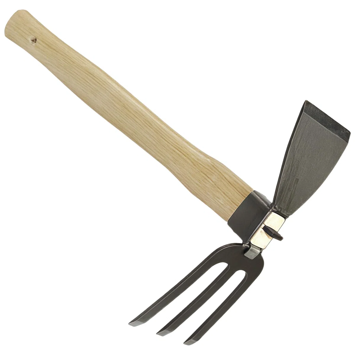 Azada de jardín 2 en 1 para deshierbar y labrar, mango largo, herramienta de púas de acero al carbono con mango ergonómico de madera, ideal para aflojar y rascar el suelo, fácil de usar