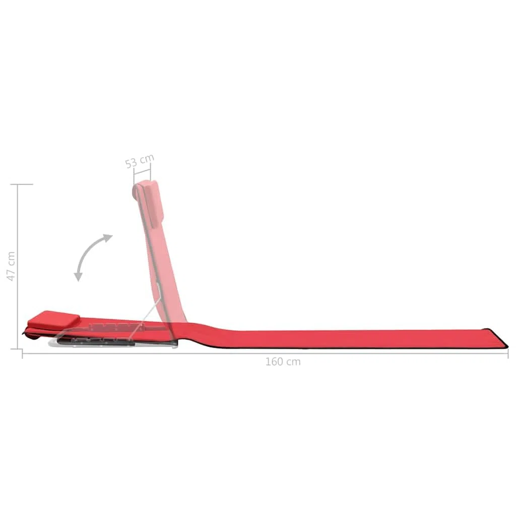 Esterilla de playa plegable, 2 unidades, acero y tela, color rojo, con reposacabezas y compartimento de almacenamiento, 160 x 53 x 47 cm, para camping, terraza, jardín, tumbona de relajación