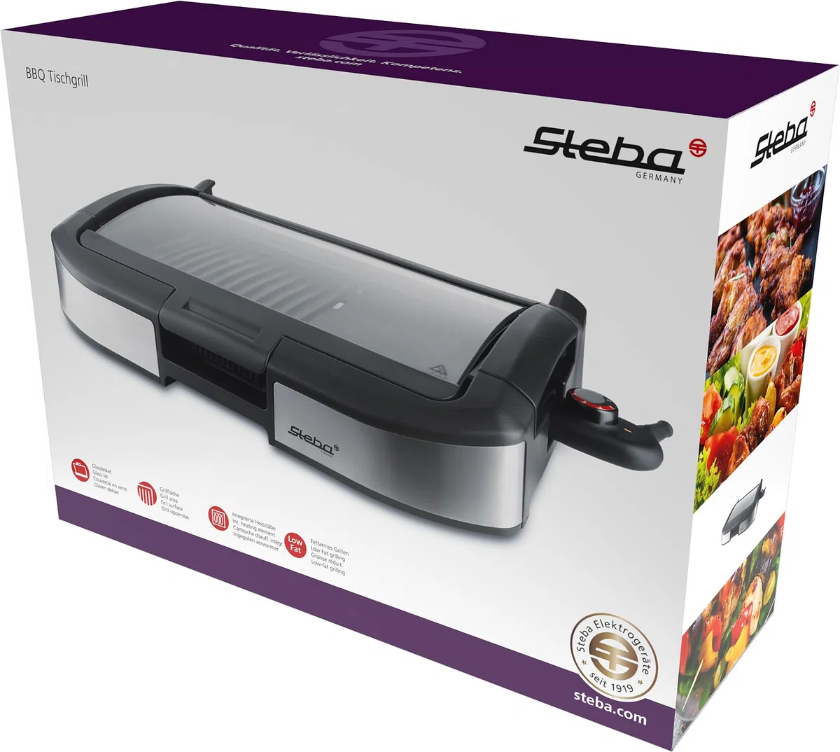 Steba BBQ Parrilla de Mesa VG 195, Placa de Parrilla con Revestimiento Antiadherente y una Zona Caliente, Cable de conexión de 2 m