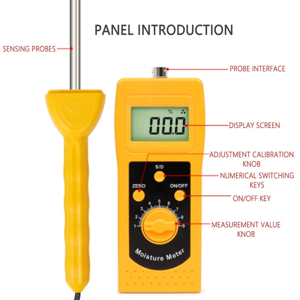 Medidor de humedad para polvo de tierra y carbón, probador de alta precisión con pantalla LCD retroiluminada HD y longitud de sonda de 450 mm para análisis de sedimentos