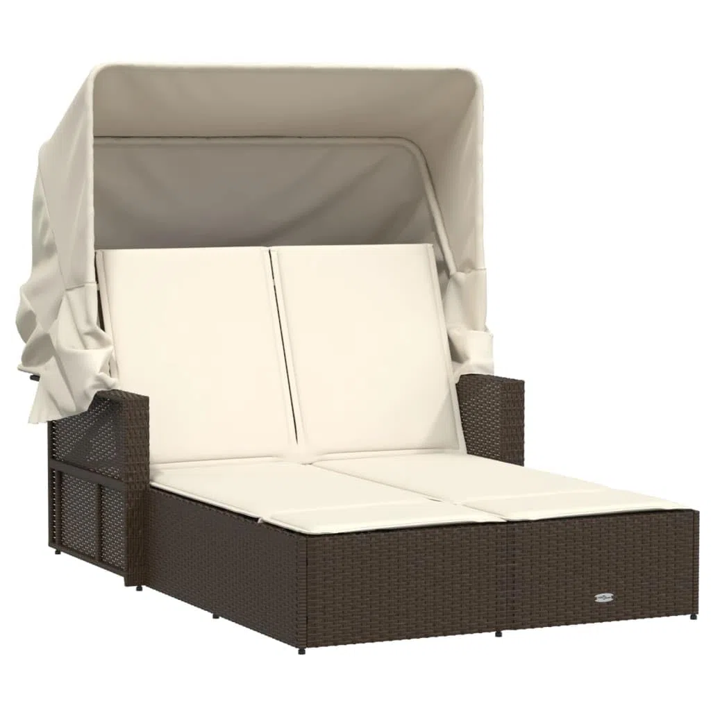 Esterilla Playa Plegable,Silla de Playa Plegable Ligera,Tumbona Doble con Capota y Cojines ratán sintético marrónAdecuado para Balcones, Jardines, Patios