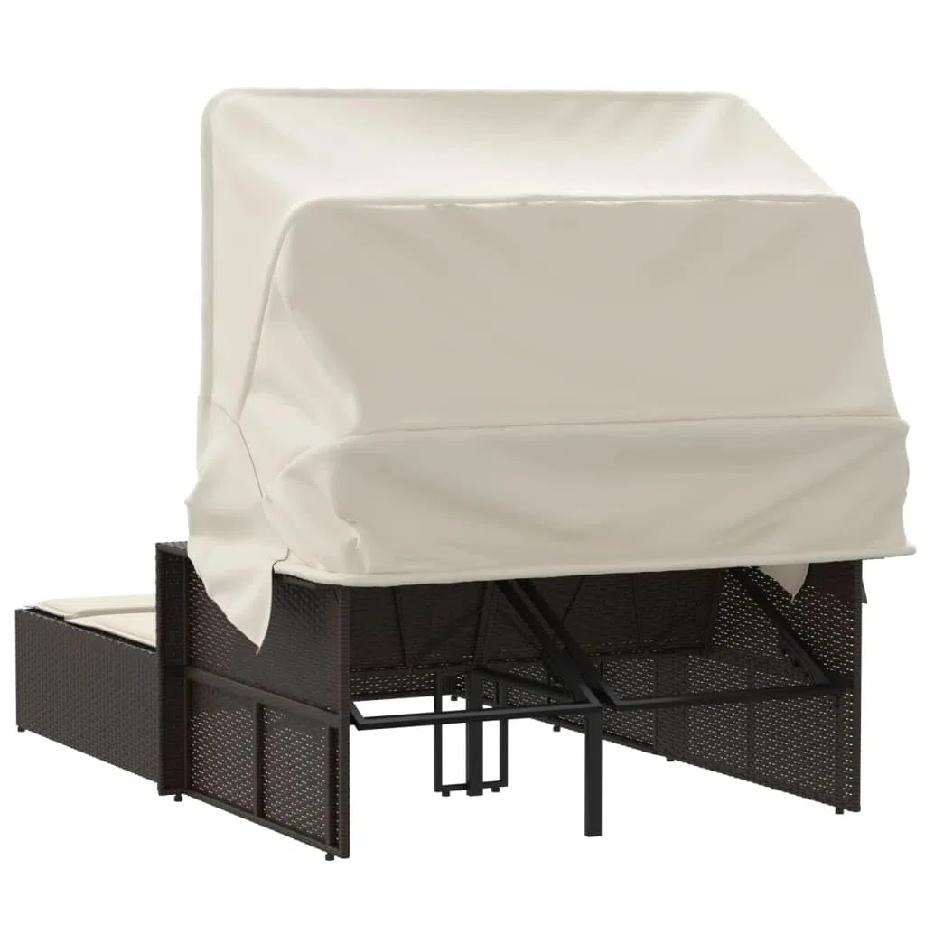 Esterilla Playa Plegable,Silla de Playa Plegable Ligera,Tumbona Doble con Capota y Cojines ratán sintético marrónAdecuado para Balcones, Jardines, Patios